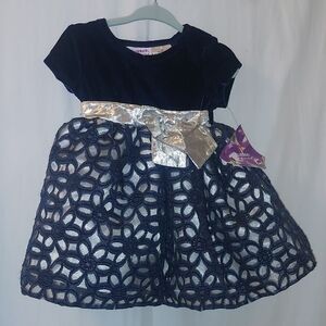 NWT Blueberi Blvd Girls' Navy and Silver Dress with Bow Size 12 Mos